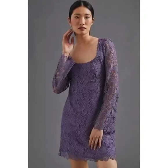 Anthropologie Maeve Lace Mini Dress Lavender - Picture 1 of 7